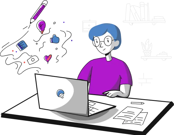 girl working at computer thinking creatively